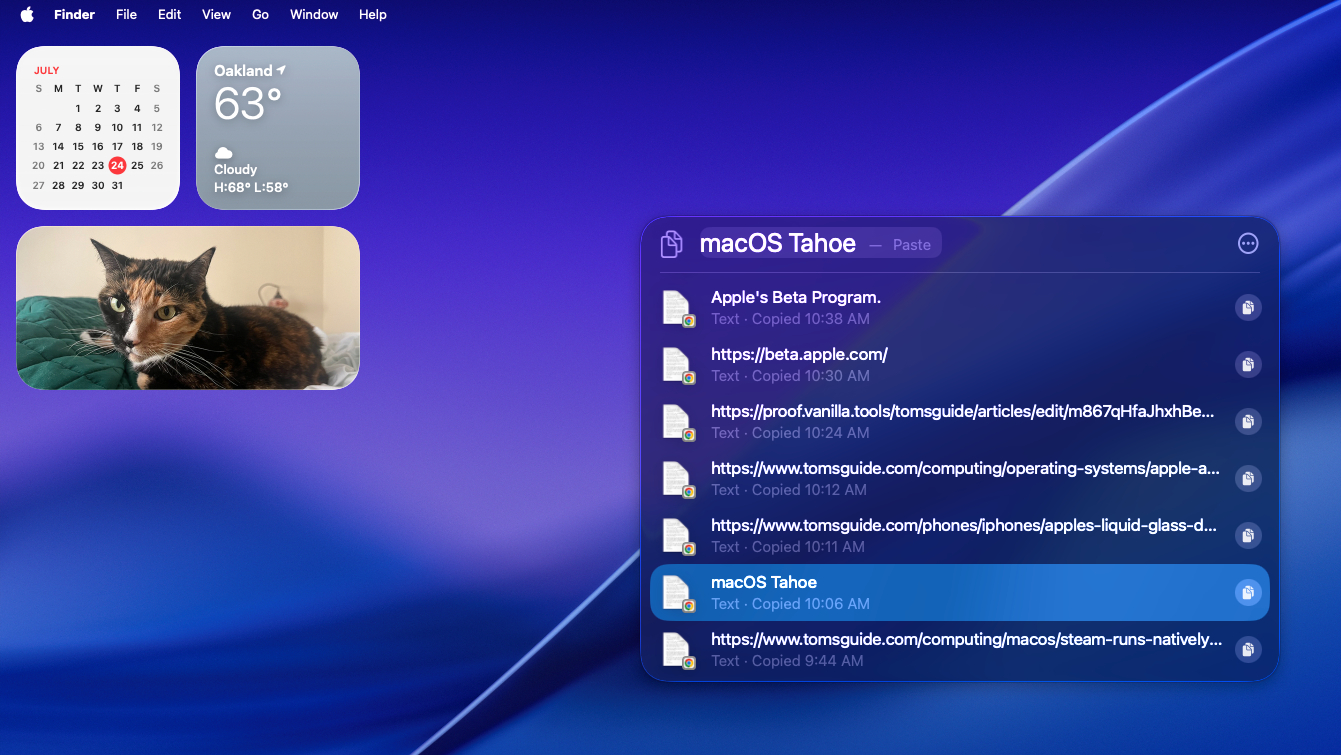 macOS Tahoe Spotlight Search Clipboard submenu