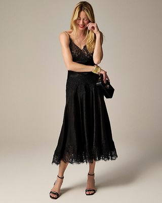 Collection Lace-Trim Slip Dress in Textured Satin