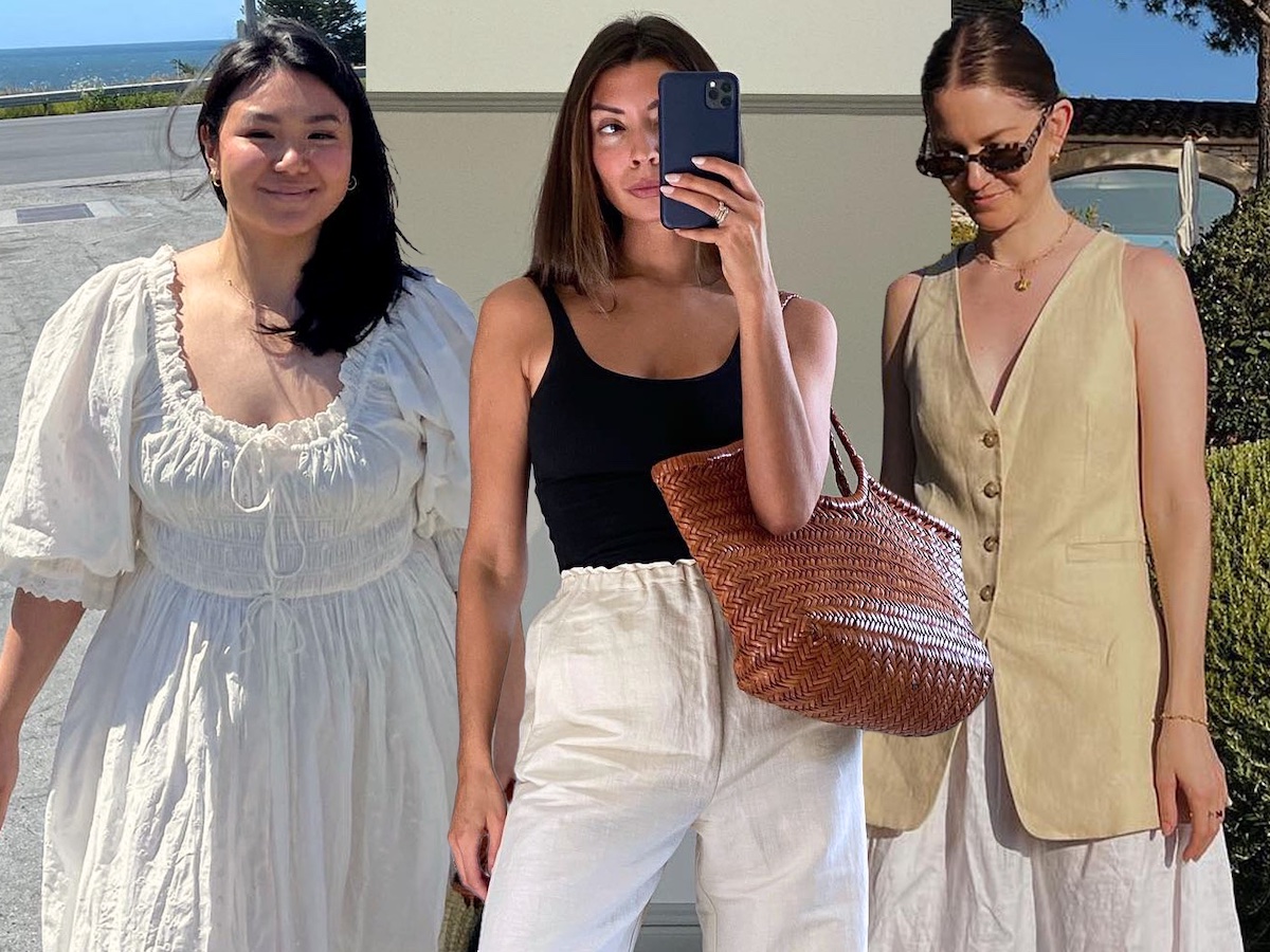 Fashion collage of style influencers Marina Torres, Marianna Smyth, and Marissa Cox wearing spring and summer essentials.