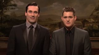 Jon Hamm and Michael Buble in a sketch together on SNL