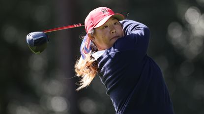 Catherine Park hits a drive at the 2024 Curtis Cup