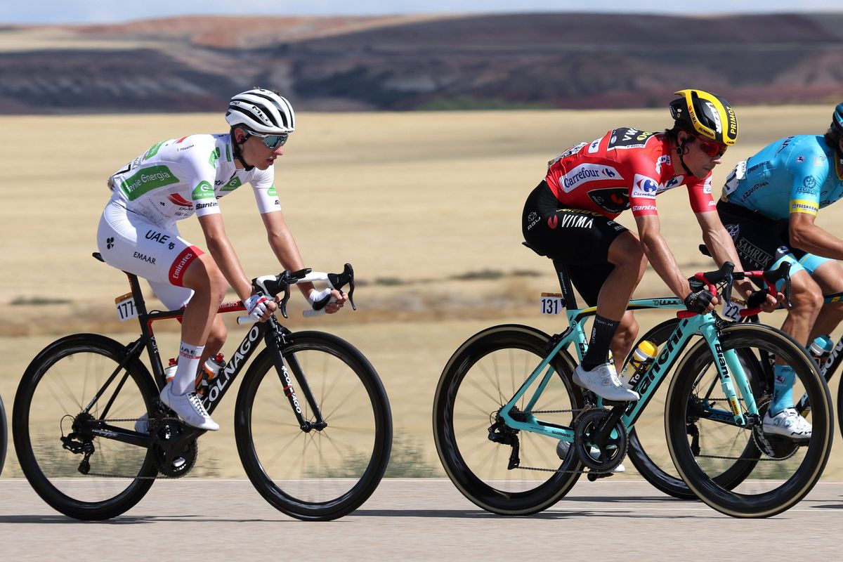 Roglic and Pogacar rider in the peloton on stage 17