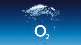 The O2 logo in white sits on a blue background below a blue air bubble