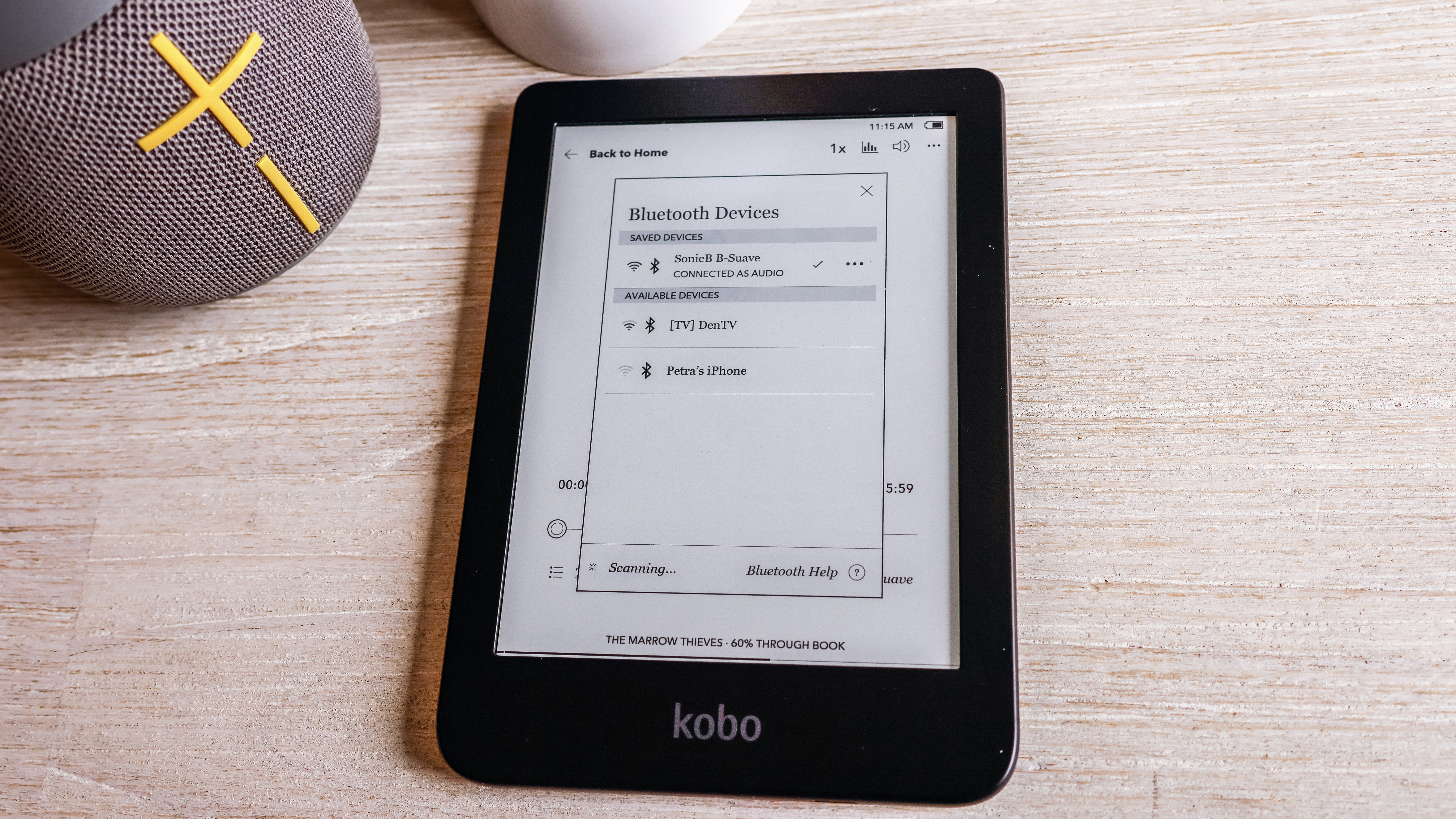 The Kobo Clara 2E displaying available Bluetooth connections.