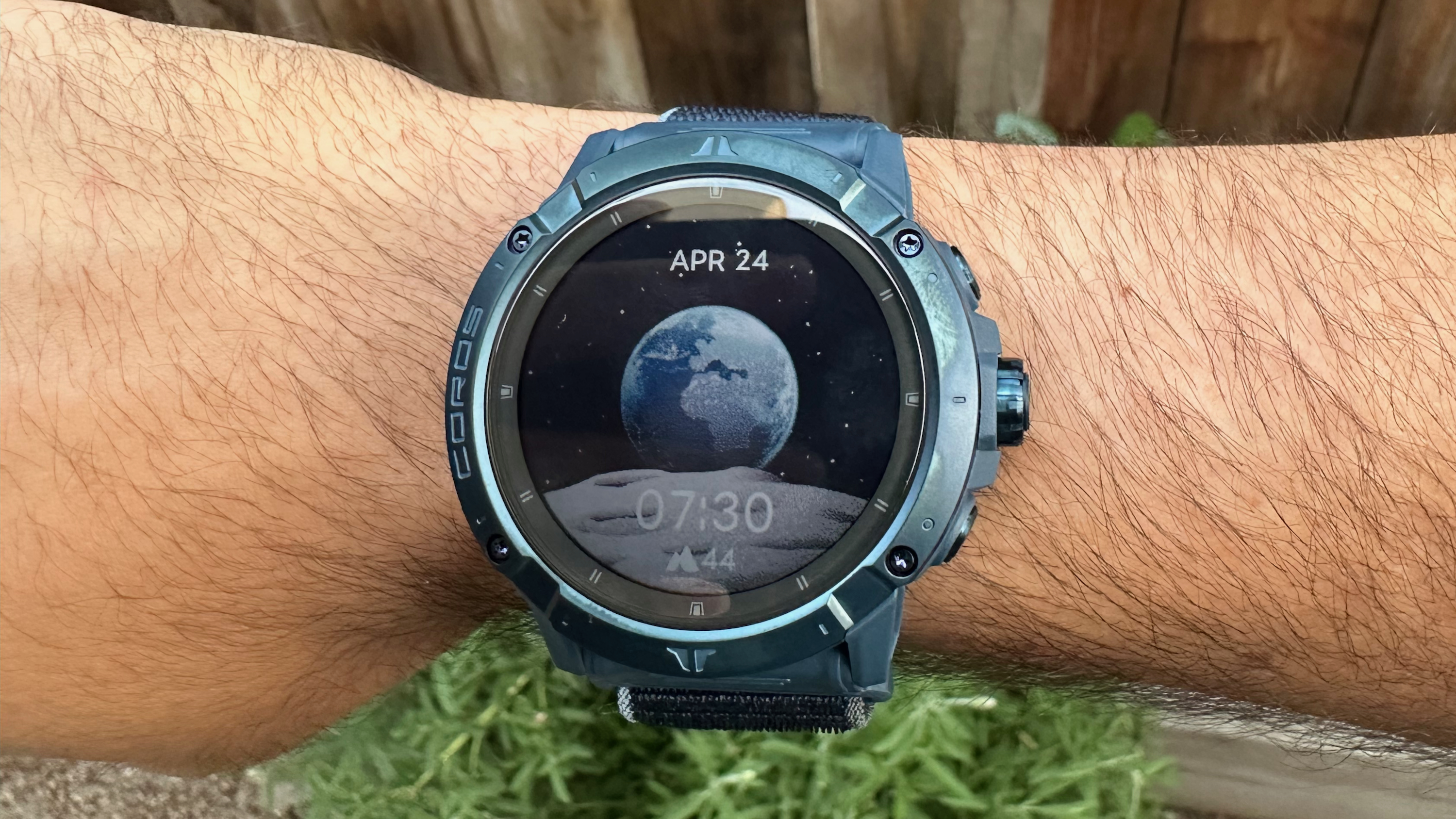 Close-up of the Earth watch face on the COROS VERTIX 2S