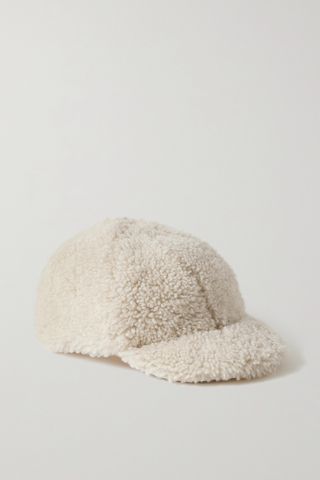 Davos leather-trimmed shearling baseball cap