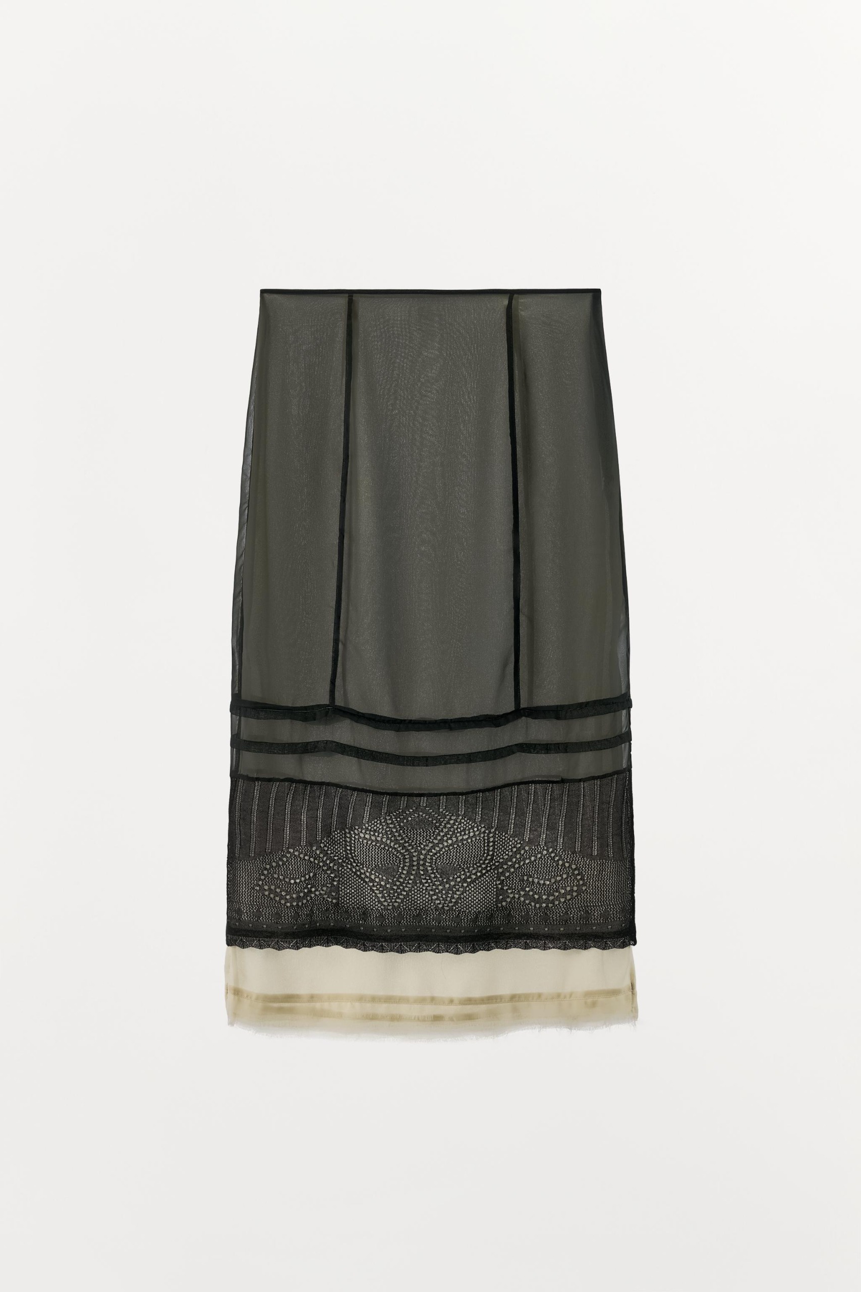 Organza and Knit Midi Skirt - Black / White - Xs