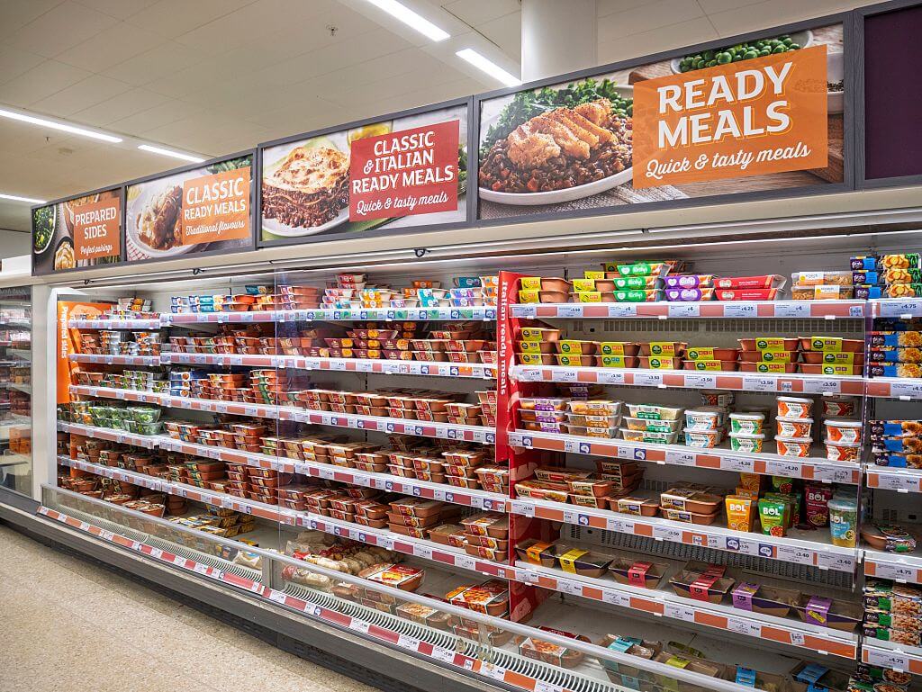 Ready meals inside Sainsbury's supermarket, UK. 