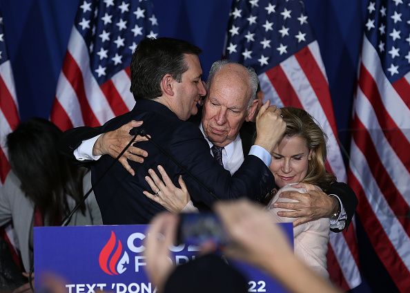 Ted Cruz, his father Rafael Cruz, and his wife, Heidi Cruz.