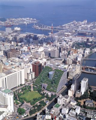 Emilio Ambasz (Argentine, born 1943). Prefectural International Hall, Fukuoka, Japan. 1990. Aerial view. 1990. Collection Emilio Ambasz