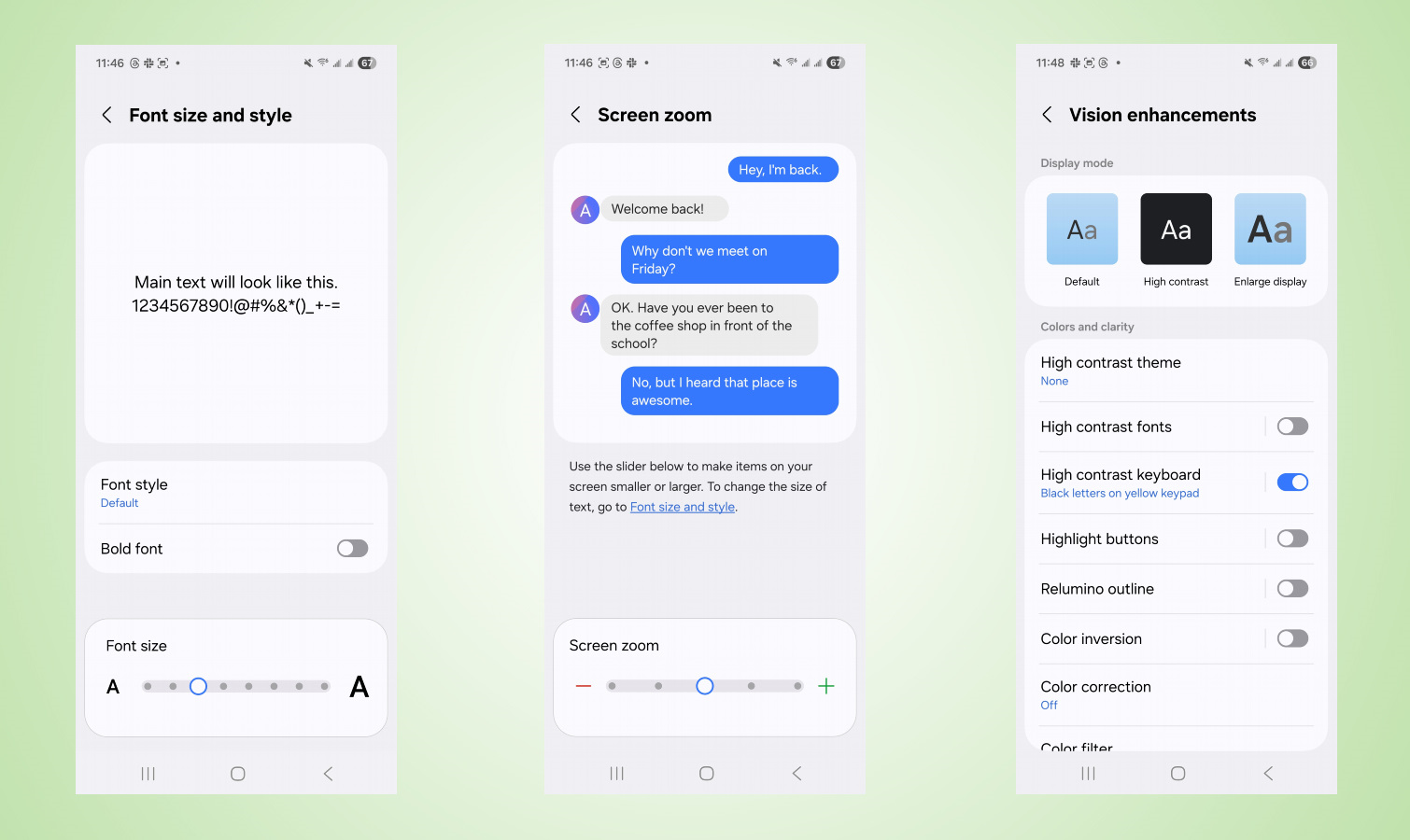 Samsung Galaxy Easy Mode screenshots.