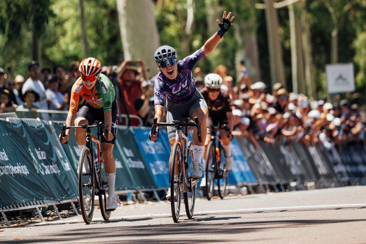 Lucinda Stewart (Liv AlUla Jayco Continental) sprints to victory in the combined women&#039;s elite and U23 road race at the AusCycling Road National Championships, with the 20 year old claiming both titles