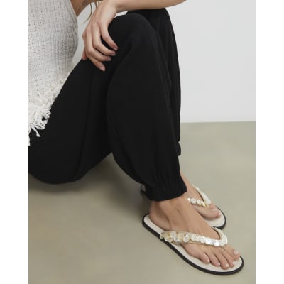 Cream Mother of Pearl Toe Thong Flip Flops