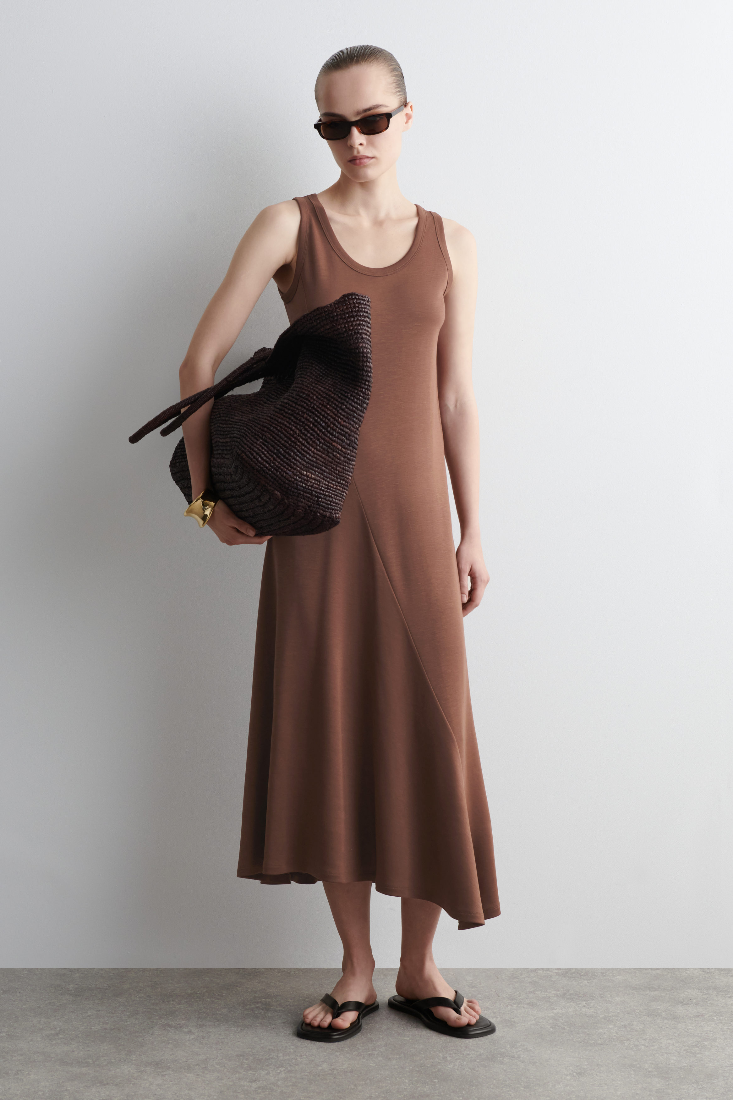 Asymmetric Jersey Midi Dress