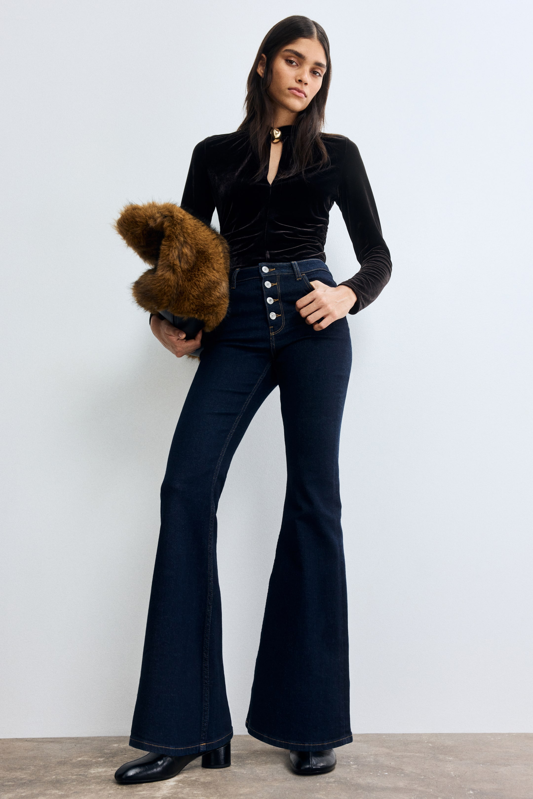 Flared High Jeans - Dark Denim Blue