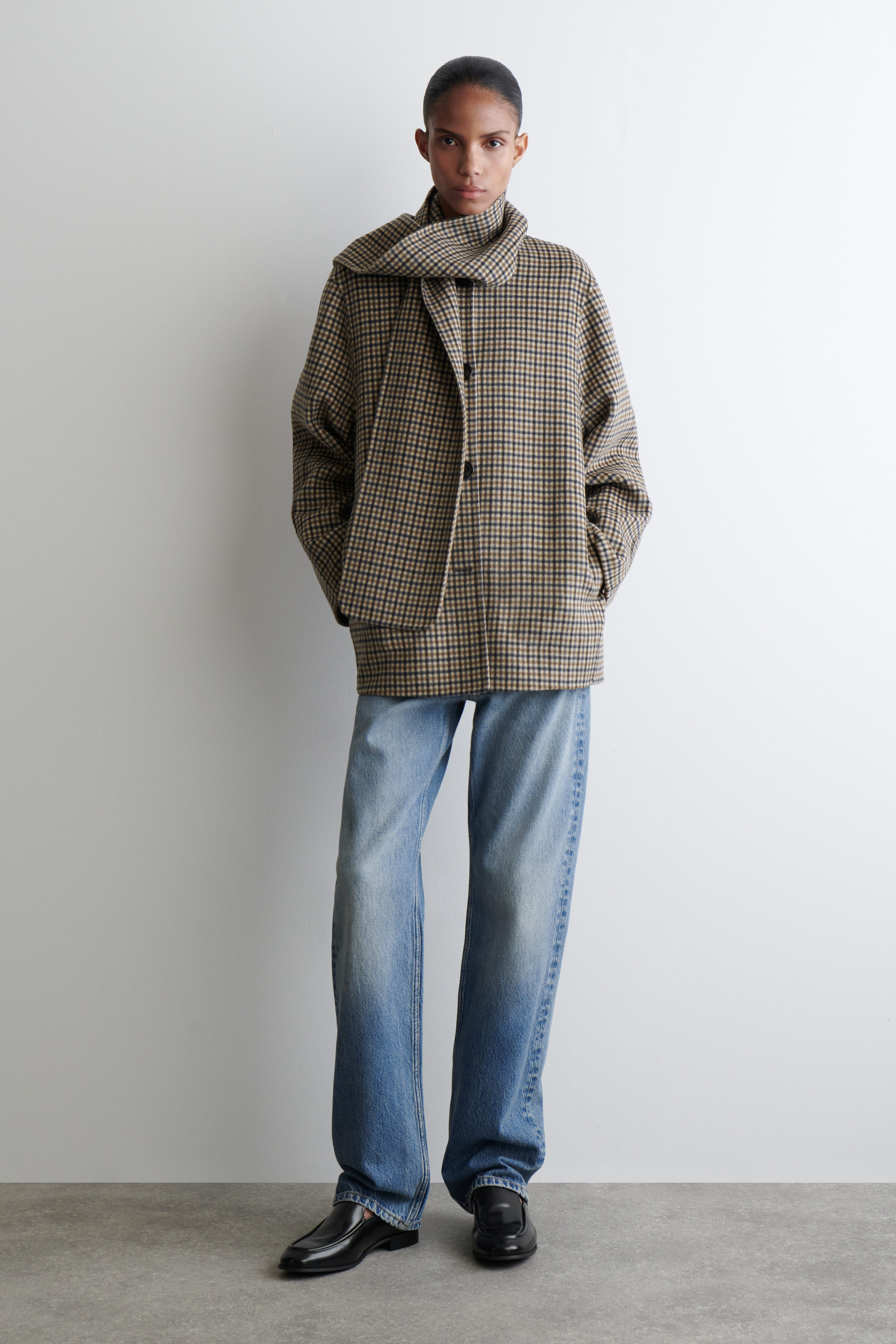 Double-Faced Wool Scarf Short Jacket