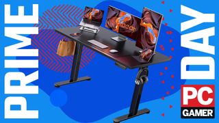 ErGear standing desk over a colorful background