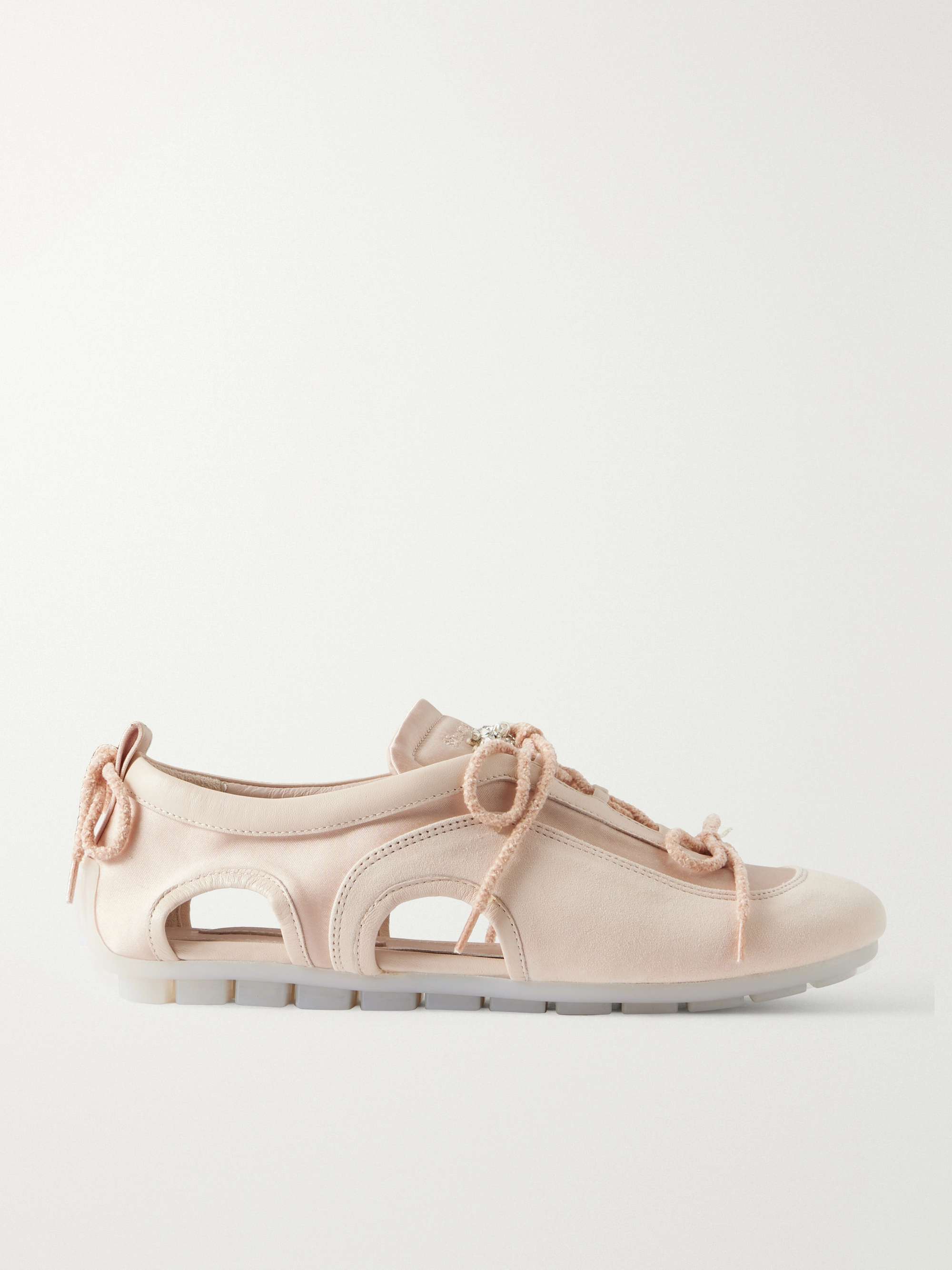 Ballerina Cutout Suede-Trimmed Satin Sneakers