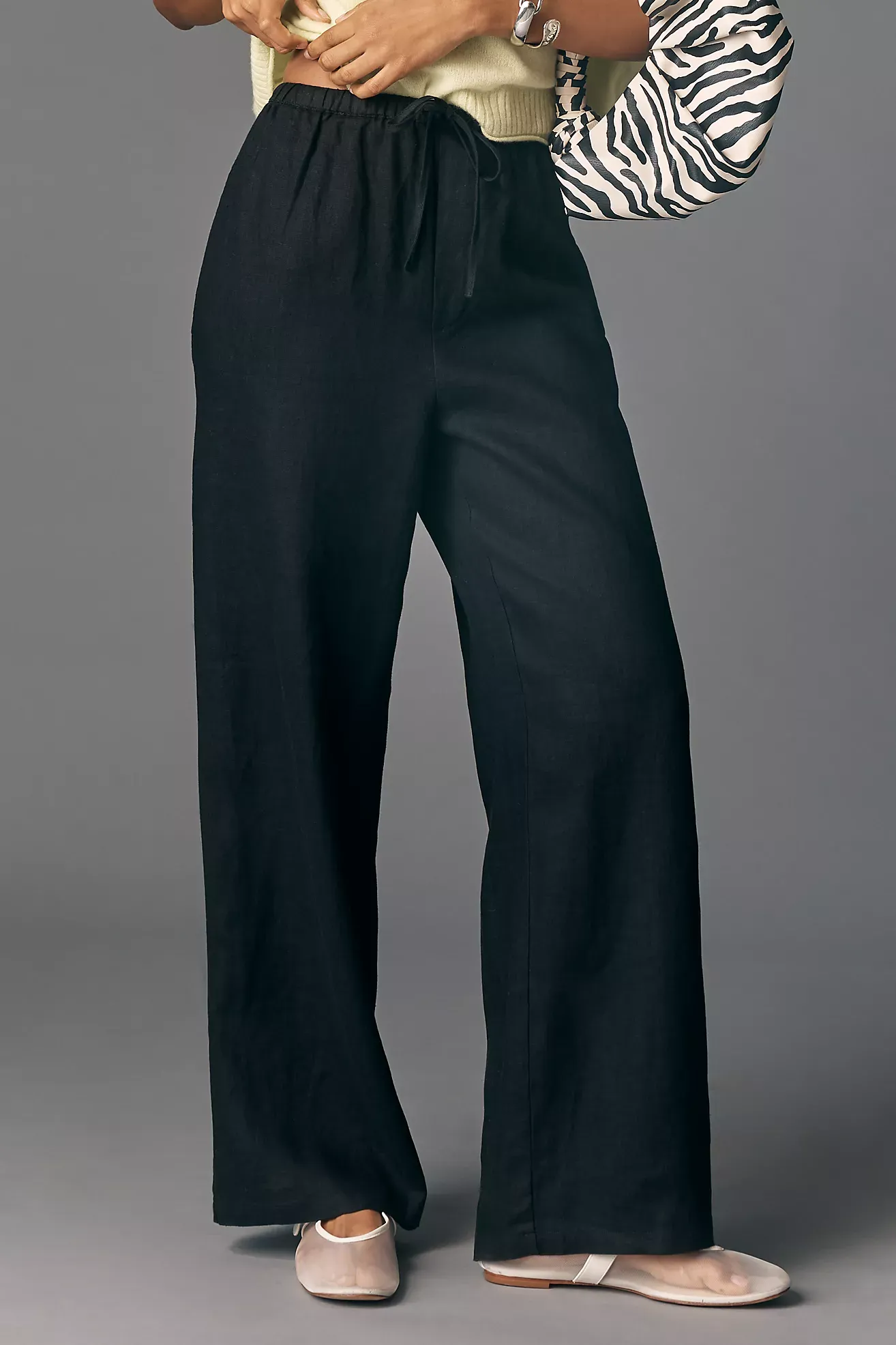 Maeve, Linen Tie-Front Pull-On Pants
