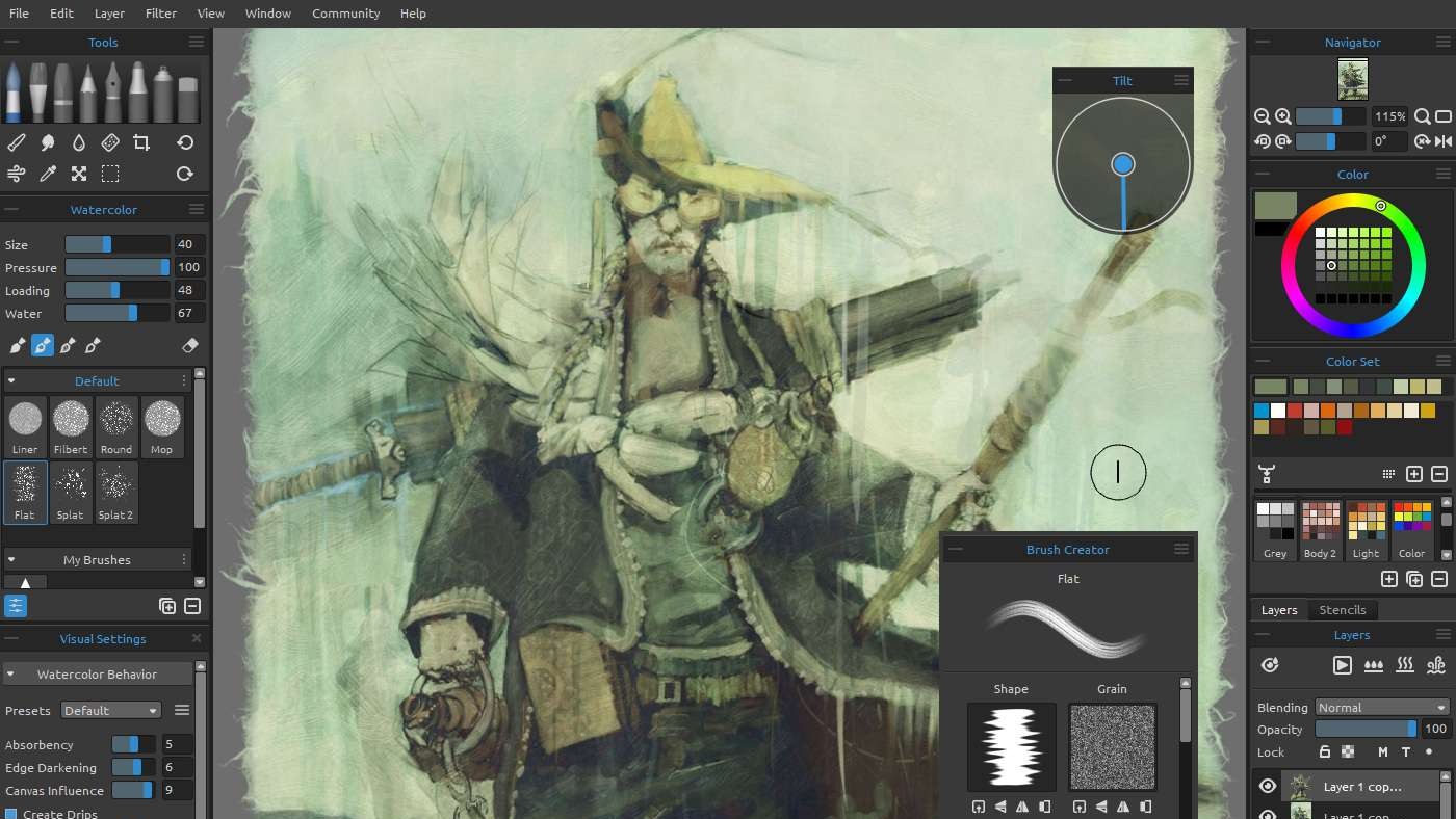 Photoshop alternatives: interface screenshot featuring male steampunk figure