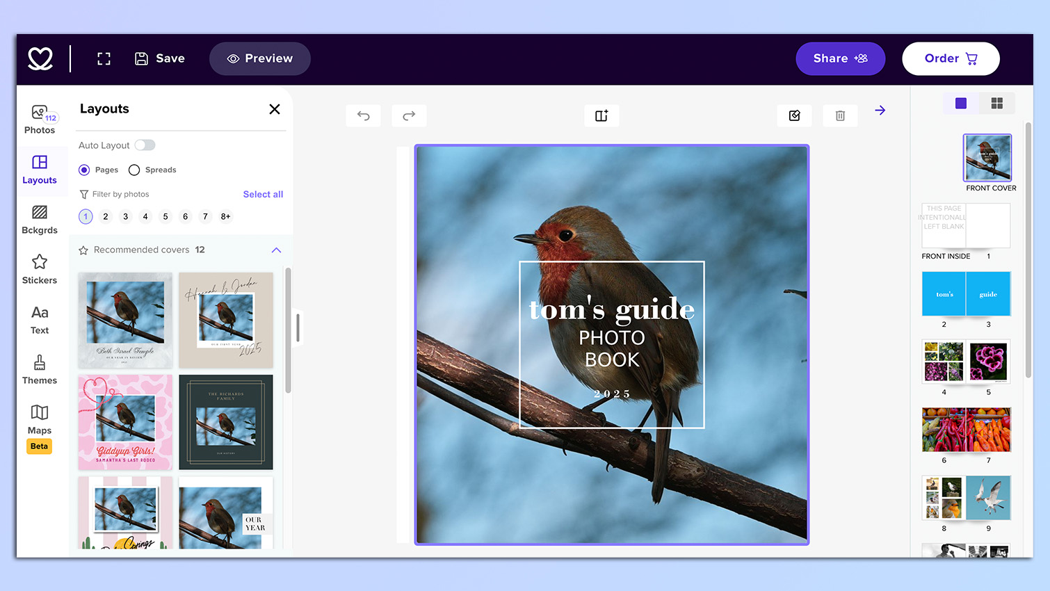 Screenshot of Mixbook Photo Book software