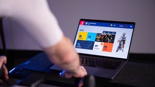 A cyclist logging onto the MyWhoosh app