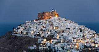 White houses on the Greek island of Astypalea at night