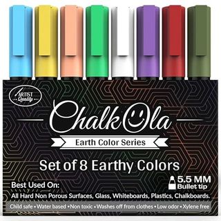 Chalkola 8 Pastel Liquid Chalk Markers for Chalkboard Signs, Blackboard, Window, Labels, Bistro, Glass, Car - Washable Wet Wipe Ink Chalk Board Markers, 6mm Reversible Tip Erasable Liquid Chalk Pens