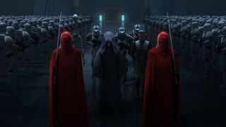 Emperor Palpatine and his Imperial entourage in Star Wars: The Bad Batch Season 3