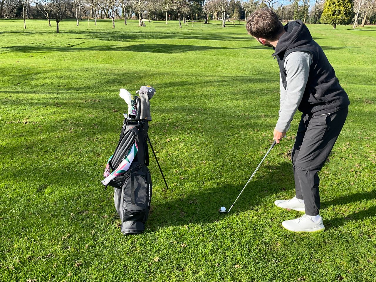 Dan Parker on course testing the Ecco LT1 golf shoe