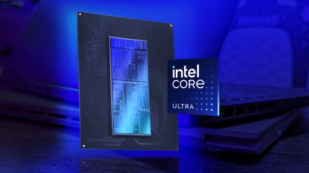 Intel Core Ultra mobile processor with gaming laptops in the background