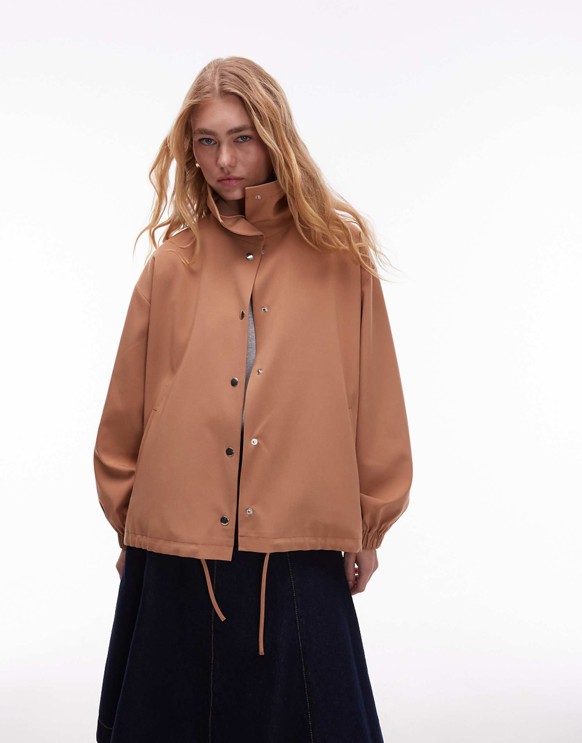 Asos Design Tailored Funnel Neck Jacket in Camel