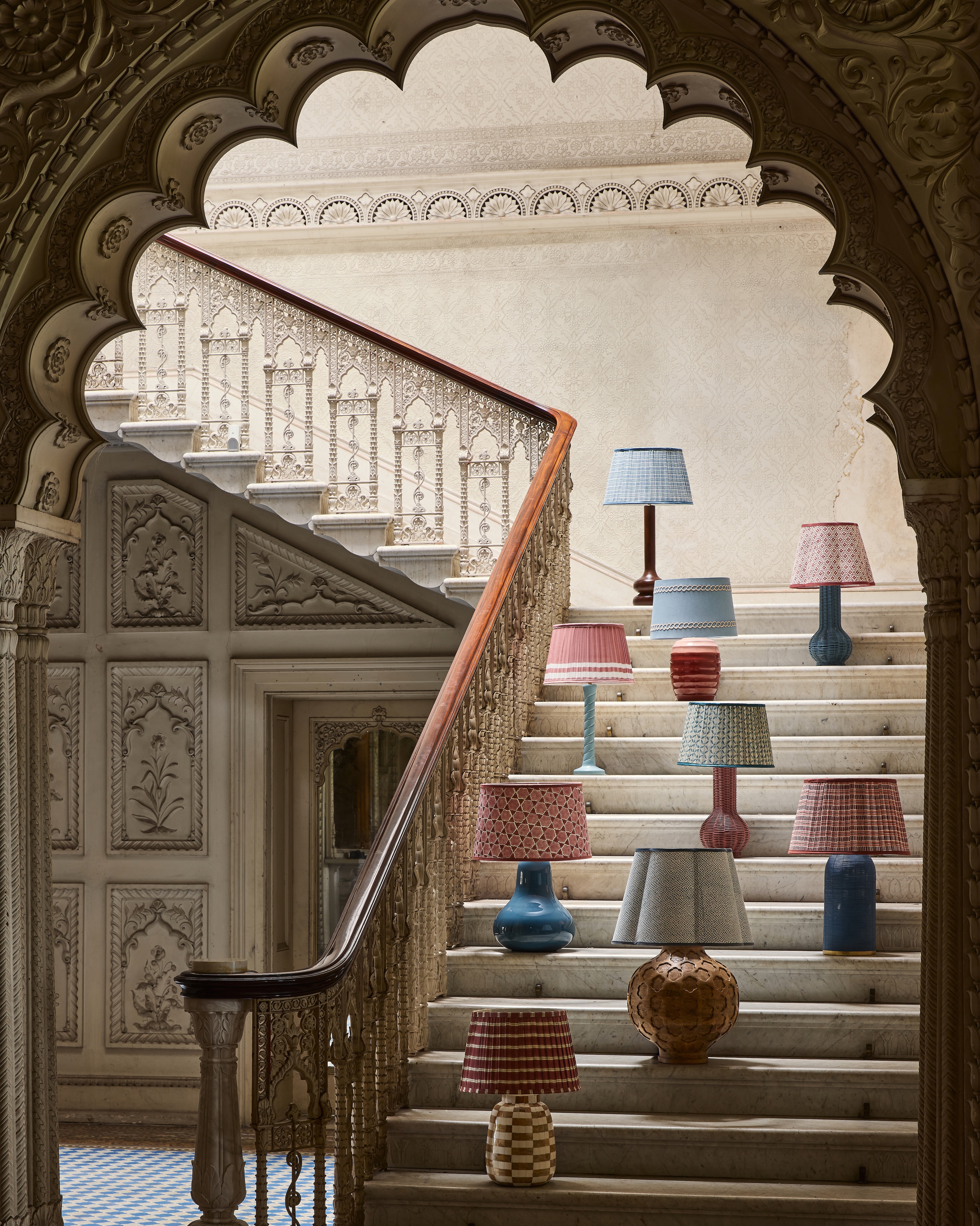 Birdie Fortescue lamps on a staircase