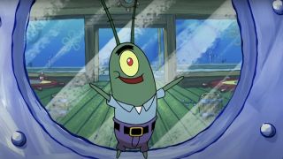 Plankton wearing Mr. Krabs clothes on SpongeBob Squarepants