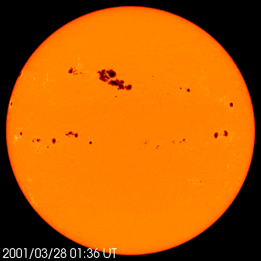 Large sunspots on the surface of the sun.