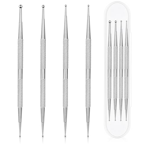 Jeffdad Nail Dotting Tool, 4 Pcs Professional Double-Ended Nail Art Tools With Box, Dot Pen Metal Dot Pen Nail Polish Paint Pen Dot Diamond Pattern Stainless Steel Dotting Tools Nail Art(silver)