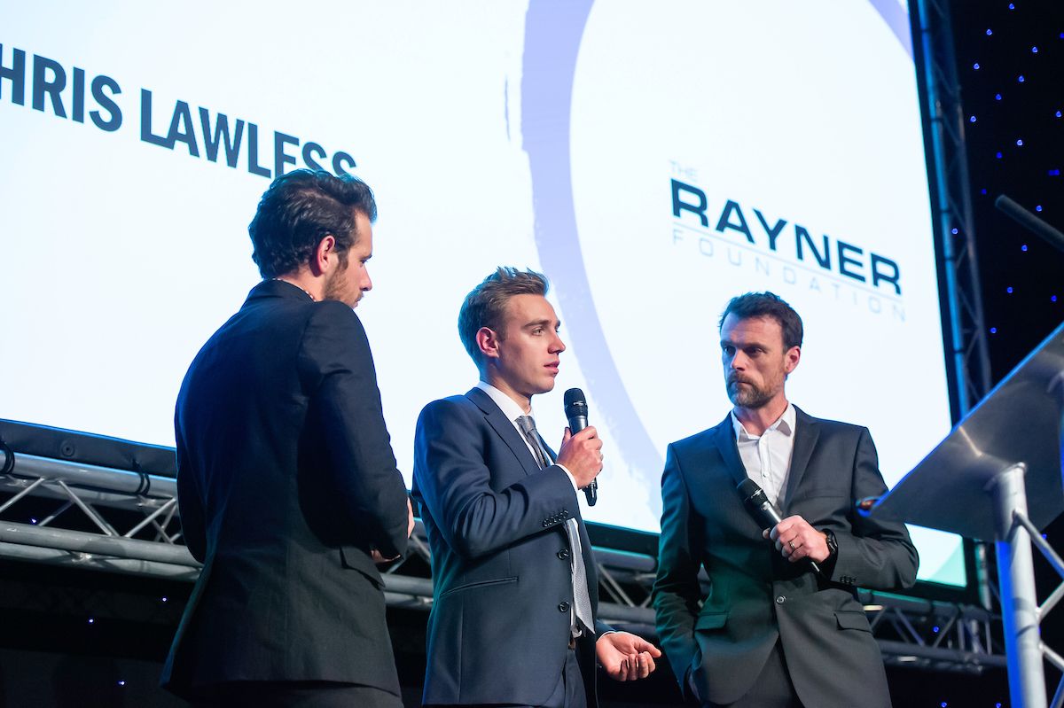 Chris Lawless on stage with Adam Blythe and Rob Hayles