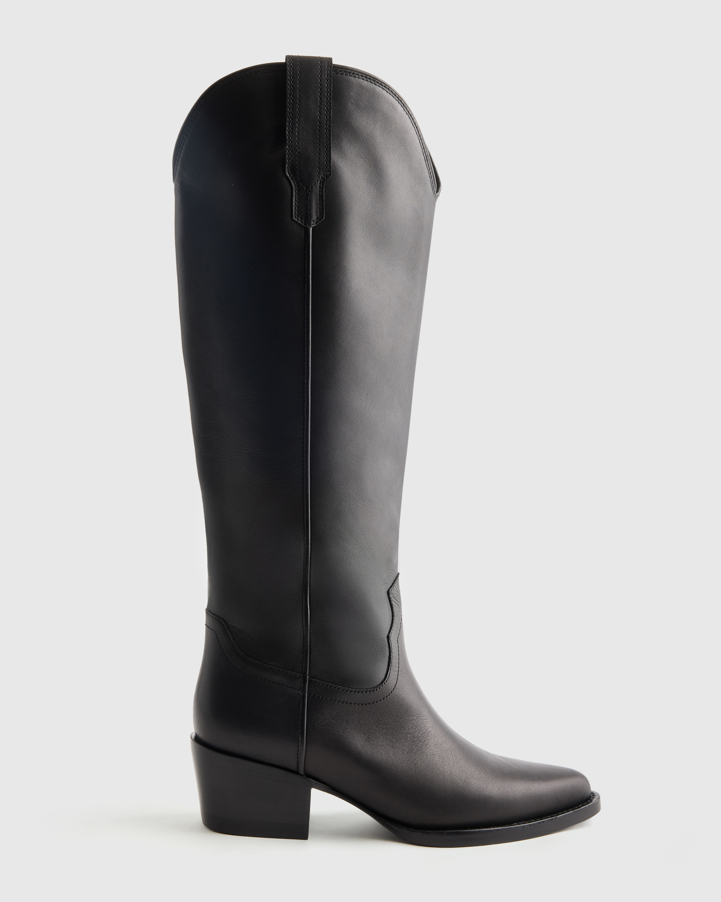 Italian Leather Tall Western Boots in Black
