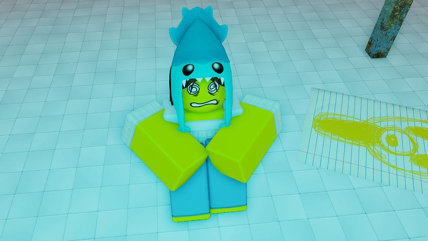 99 Nights in the Forest Kraken Kid sitting with their arms over their legs, they have a Kraken-themed hat on and their eyes are swirls