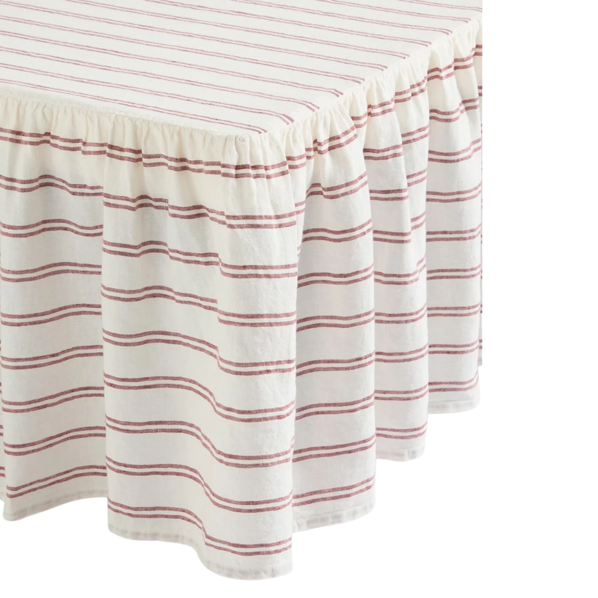 Piglet in Bed red and white striped linen bed skirt