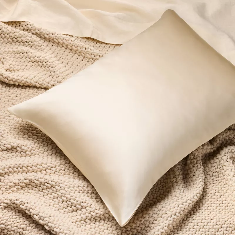 Standard Solid Silk Pillowcase Cream - Casaluna™: Hand Wash, Satin Construction, Oeko-Tex Certified