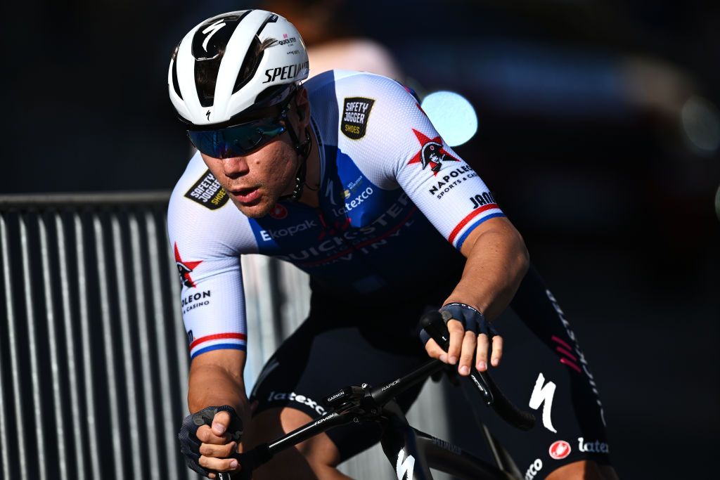 WEIMAR GERMANY AUGUST 24 Fabio Jakobsen of Netherlands and Team QuickStep Alpha Vinyl sprints during the 37th Deutschland Tour 2022 Prologue a 26km individual time trial from Weimar to Weimar DeineTour on August 24 2022 in Weimar Germany Photo by Stuart FranklinGetty Images