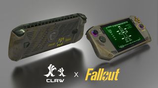 MSI Claw 8 AI+ Fallout edition with grey backdrop