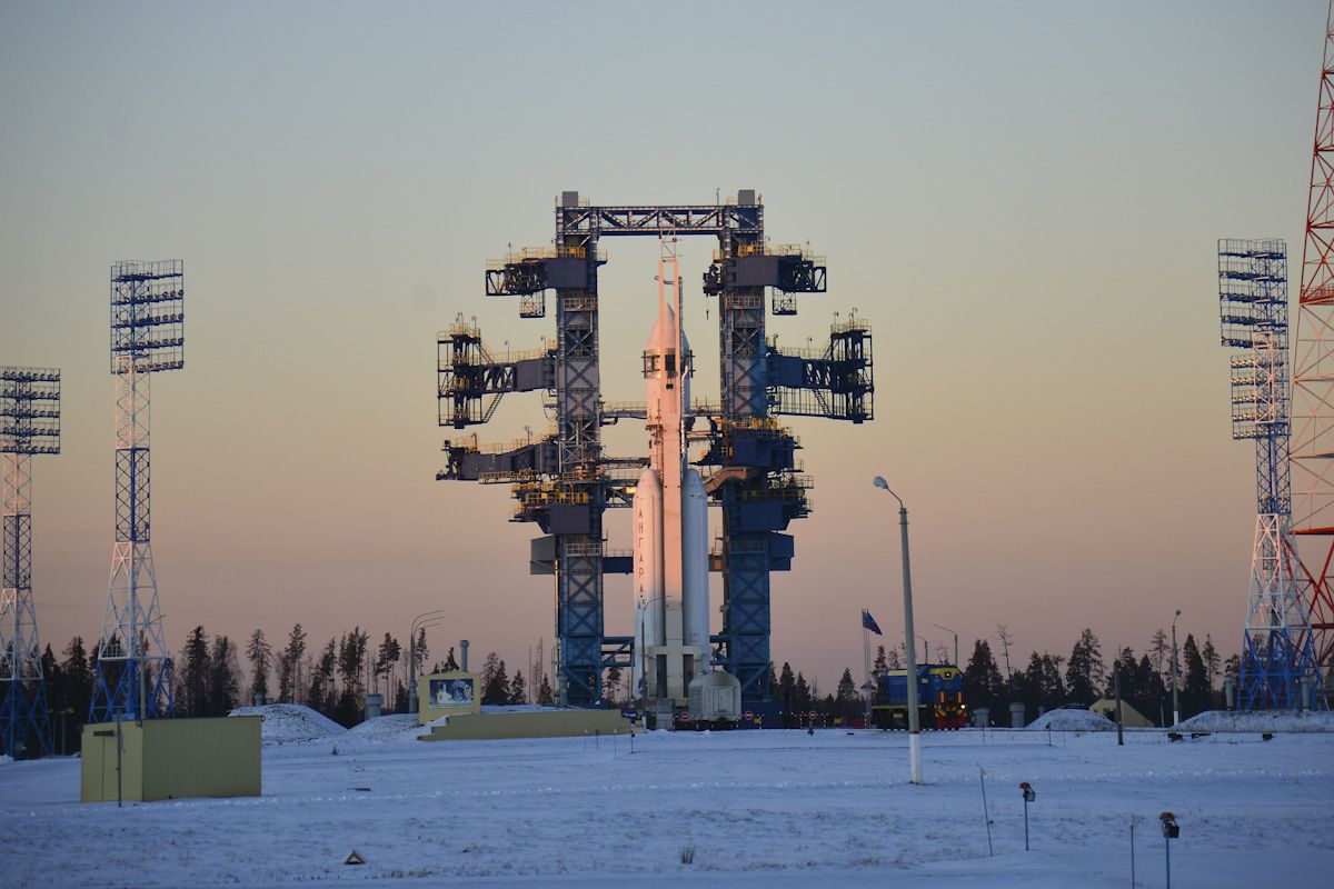 A Russian Angara-A5 rocket is readied for its second test flight from the Plesetsk Cosmodrome in northern Russia.