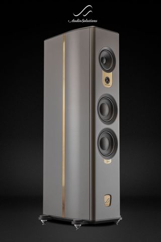 Audio Solutions Figaro M2 in a grey finish on a black background