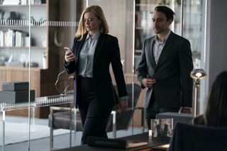 Sarah Snook (as Shiv Roy) and Kieran Culkin (as Roman Roy) in HBO's Succession 