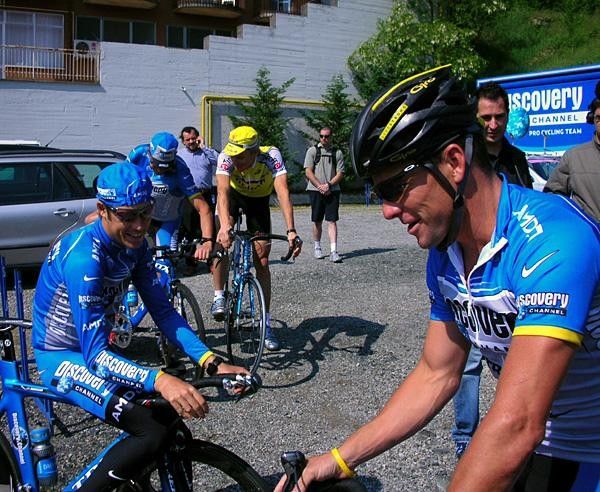 Yo Great White: Lance Shares a yuk with Cyclingnews diarist Tommy D. Great white is Danielson's nickname.