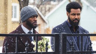 Aldis Hodge as Alex Cross and Isaiah Mustafa as John Sampson in "Cross" now streaming on Prime Video