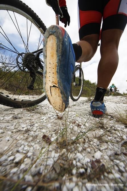 This rider's shoe fell apart