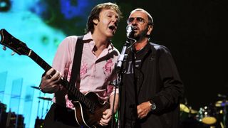 Paul McCartney and Ringo Starr perform during rehearsals for the David Lynch Foundation "Change Begins Within" concert held at the Radio City Music Hall on April 4, 2009 in New York City. 